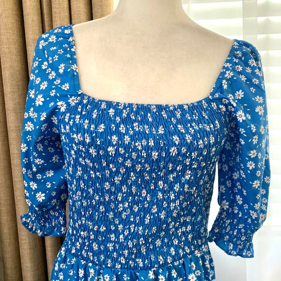 Cider Floral Smocked Short Sleeve Maxi Dress in Blue - Picture 5 of 9